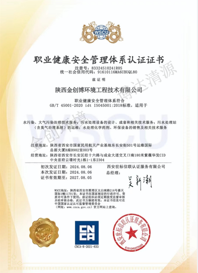 职业健康安全管理体系认证证书